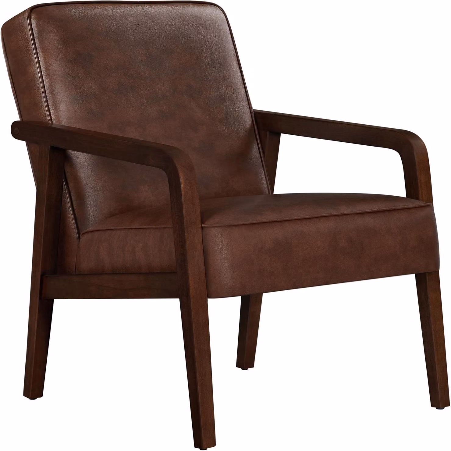 Poltrona lounge vintage - Rivestimento in Pelle finta marrone scuro - Gambe in legno - Poltrona da lettura TV