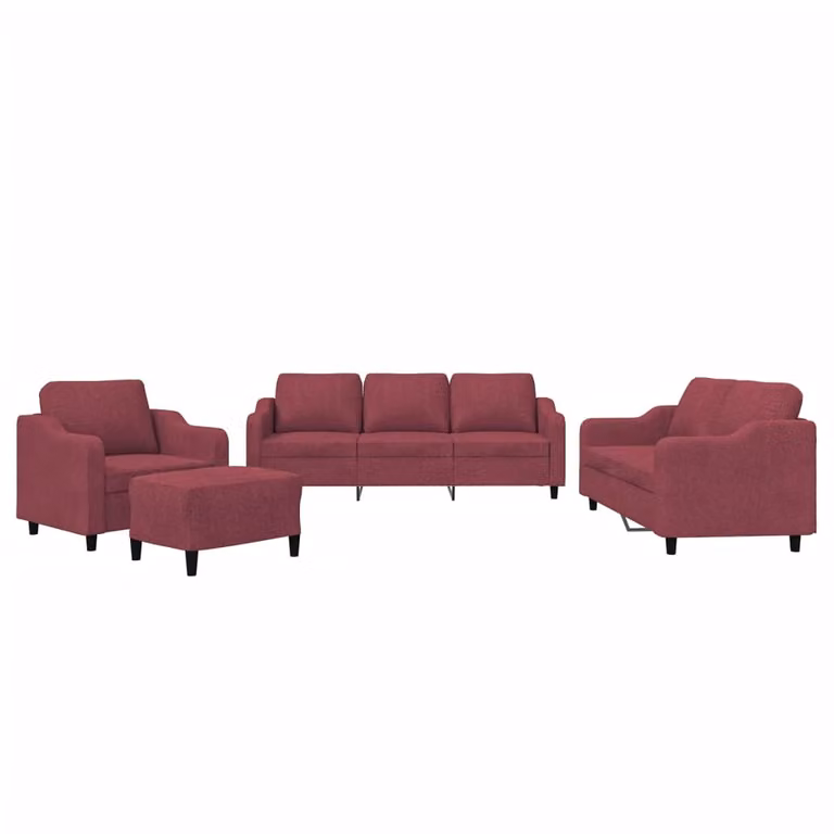SYFAX™ Set di Divani 4 pz con Cuscini Rosso Vino in Tessuto