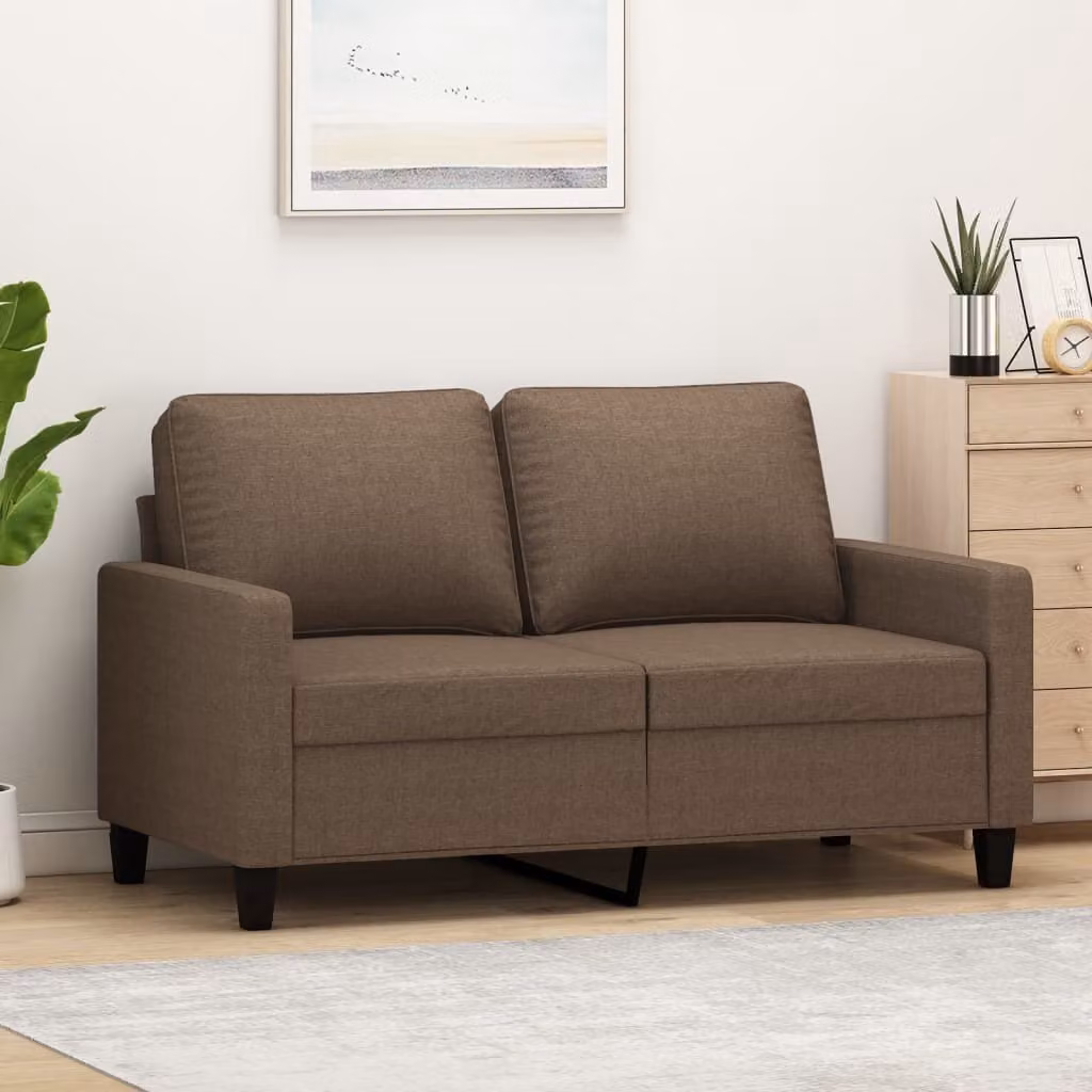 Divano esclusivo, due posti, color marrone, 120 cm, rivestito in tessuto