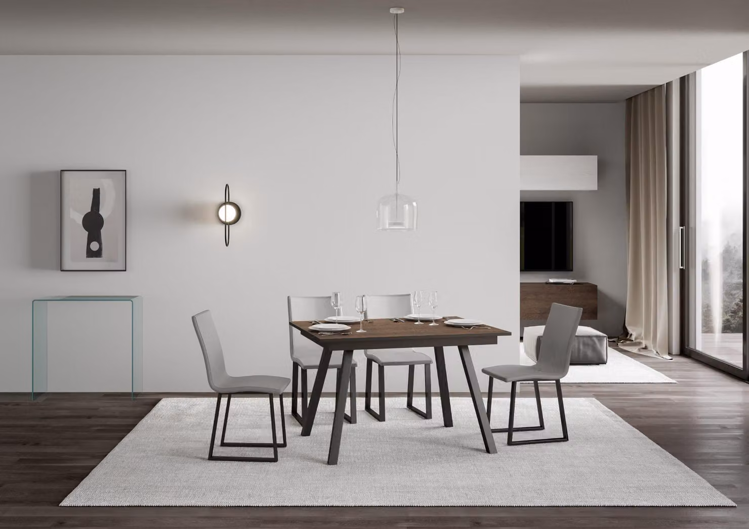 ITAMOBY - Tavolo allungabile 120/180x90 cm Mirhi noce telaio e gambe antracite