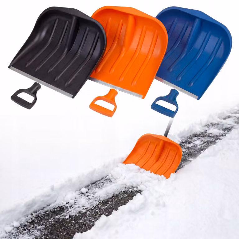 Set di 3 pale da neve rinforzate, in plastica con bordo metallico