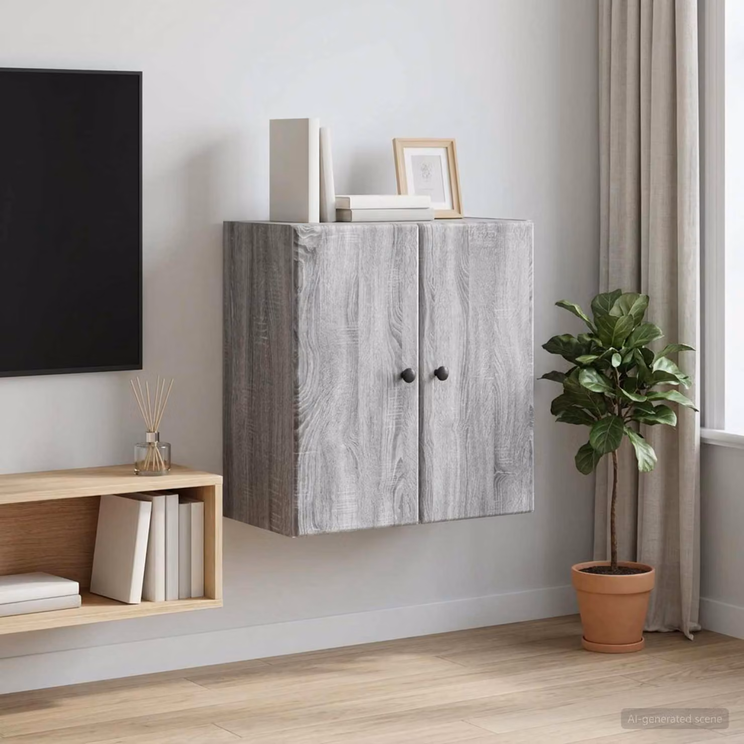 Mobiletto a muro moderno vidaXL in MDF e metallo, Grigio opaco, L: 59 cm, P: 31 cm, H: 60 cm