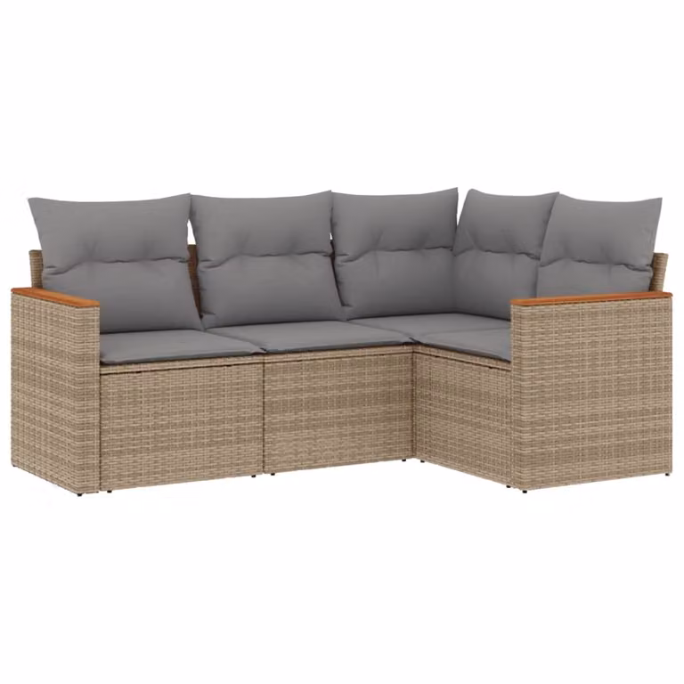 Set Divano da Giardino 4 pz con Cuscini Beige Misto Polyrattan