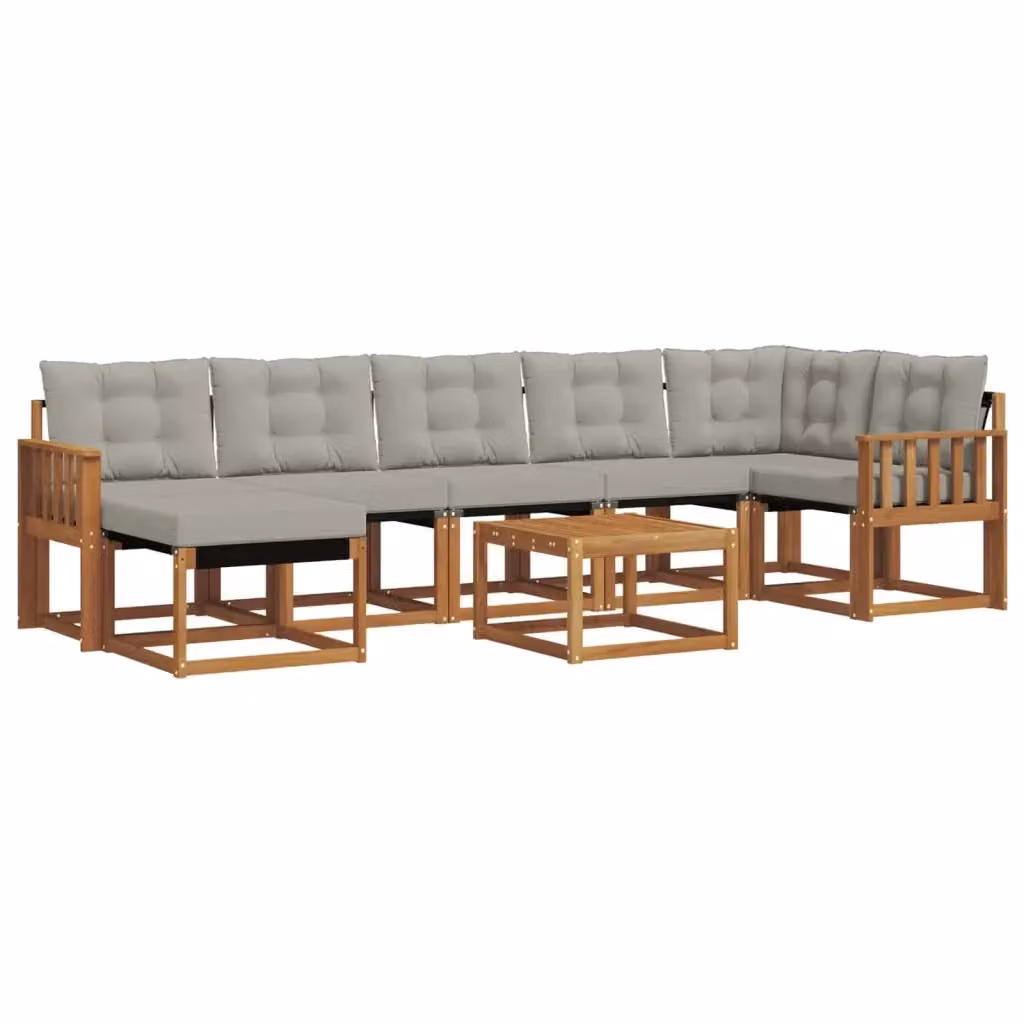 Set di divani da esterno a L vidaXL composto da 8 pezzi in legno di acacia con cuscini rimovibili grigi e marroni per giardino e terrazza – 2
