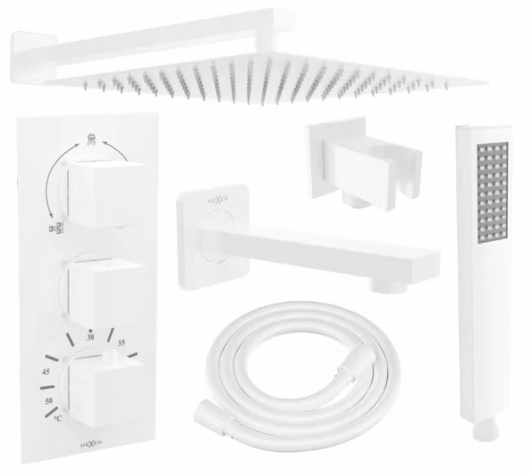 Set vasca da incasso Cube DR02 con bocca di erogazione + doccia slim 25 cm, bianco (77503DR0225-20)