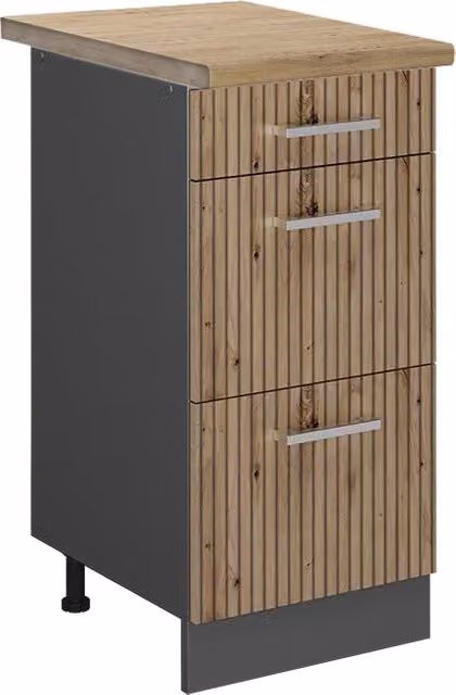 Mobiletto base per cucina Vicco R-Line Rovere e Antracite con cassetti L: 40 cm