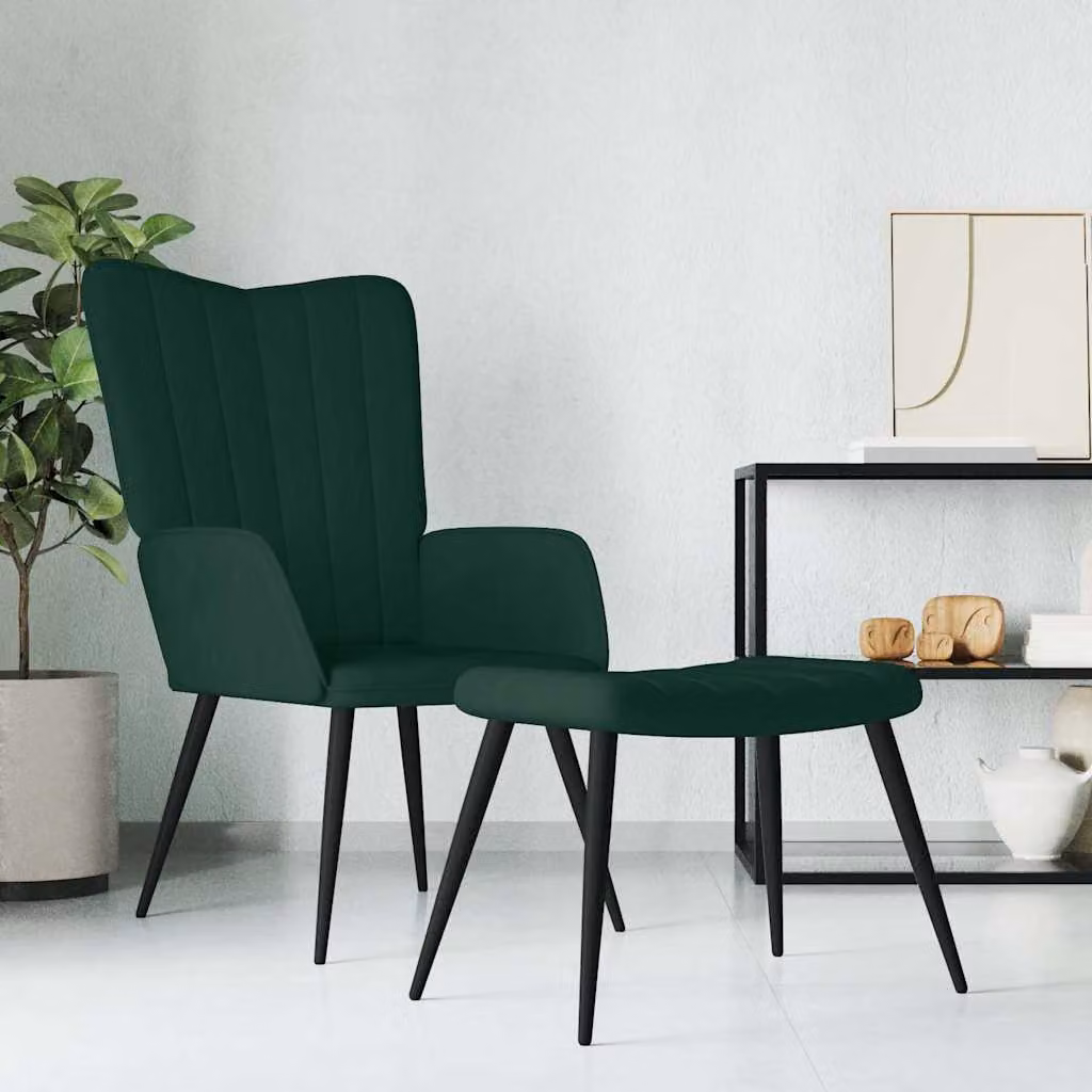 vidaXL Poltrona Relax con Sgabello in Velluto Verde Scuro con Struttura in Metallo