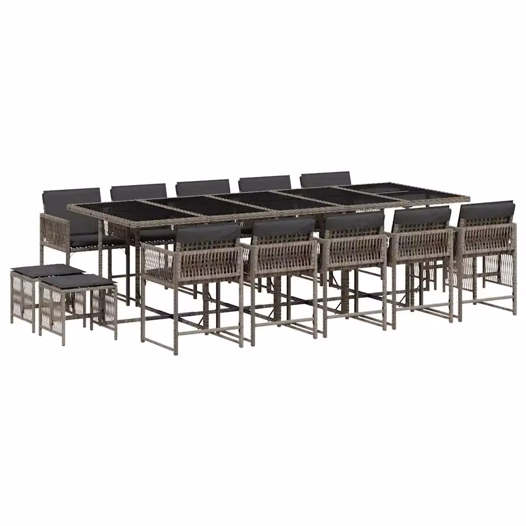 vidaXL Set da Pranzo da Giardino 15 pz in Polyrattan con Cuscini Grigio e Nero – 2