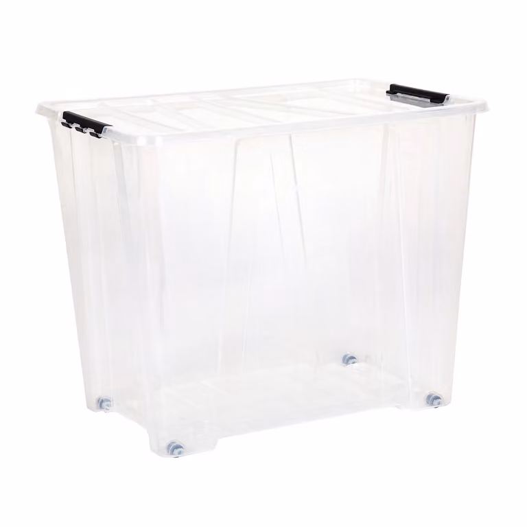 Contenitore Multiuso Jolly DEA HOME da 70 Litri, Nero e Trasparente, con Coperchio e Maniglie, H 47 cm x L 57 cm x P 39 cm