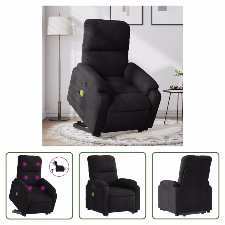 The Living Store Sedia per massaggi Stand-up elettrica in tessuto microfibra nero