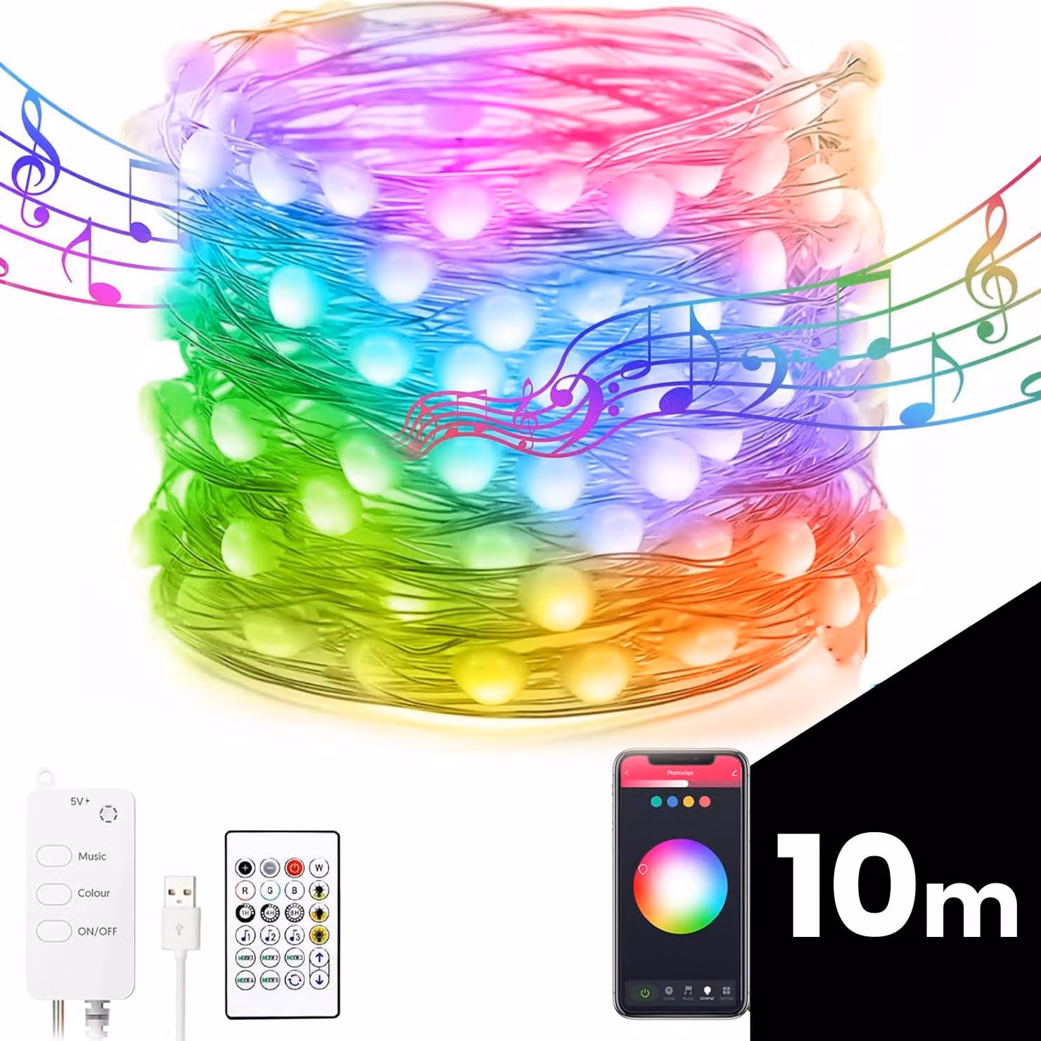 Catena luminosa intelligente - USB - 66 LED RGB - 10 metri - Classe B