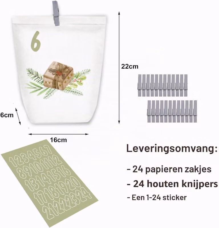 Calendario dell'Avvento da riempire - 24 calendari natalizi - Sacchetti regalo - Grandi, da riempire personalmente - Sacchetti di carta kraft - Sacchetti dell'Avvento da riempire
