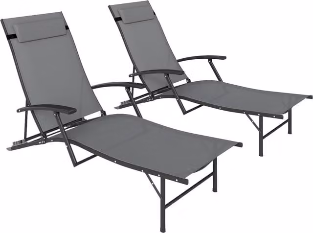 Set 2 Sdraio Pieghevoli ¨C Xylo ¨C Schienale Regolabile 4 Livelli con Cuscino Grigio Giardino