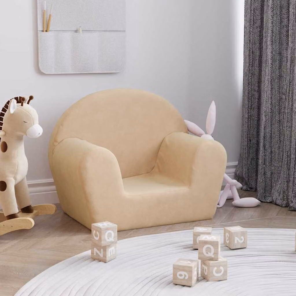 vidaXL Divano per Bambini in Morbido Peluche Beige L: 57 cm, P: 34 cm, H: 45 cm