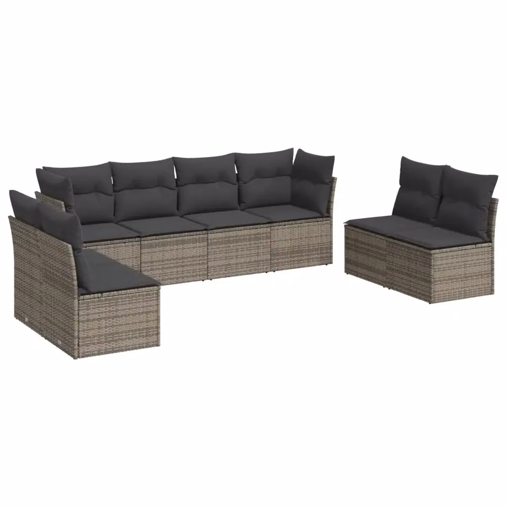 vidaXL Set Divano da Giardino a L 8 pz in Polyrattan Grigio con Cuscini Imbottiti e Rivestimenti Rimovibili – 2