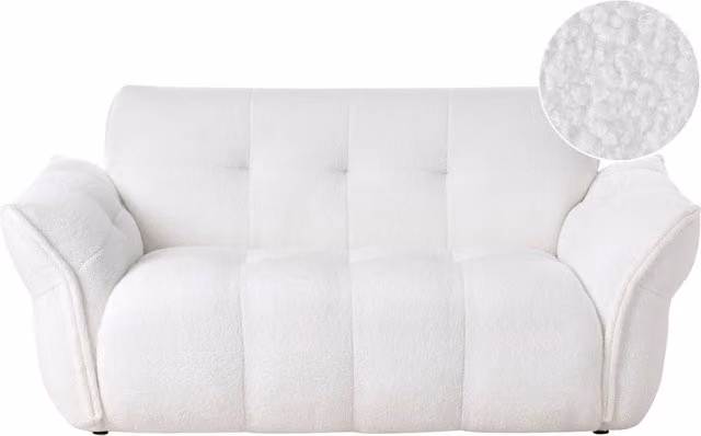 Divano a 2 posti Beliani in tessuto bouclé bianco con struttura e schienale in legno e gambe nere L: 174 cm, P: 85 cm, H: 80 cm