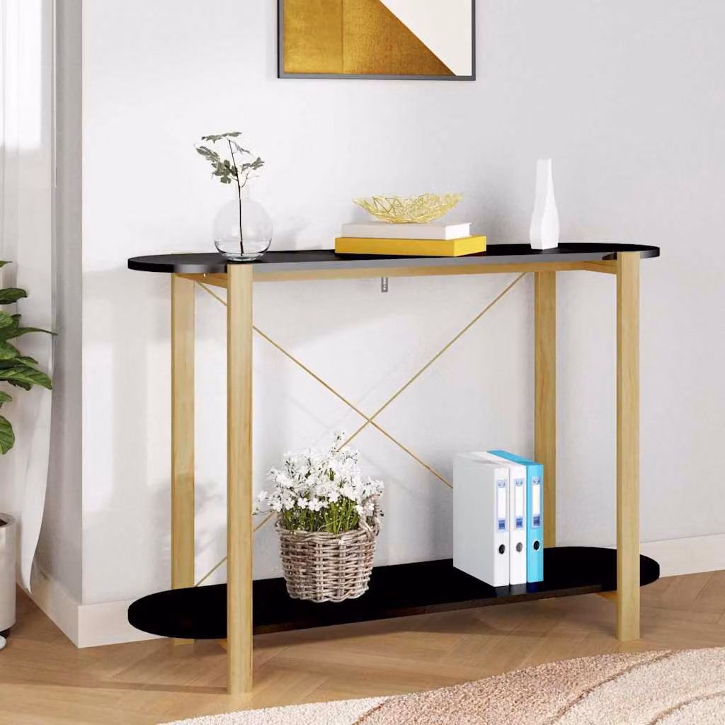 vidaXL Tavolino Consolle Nero in Legno e Metallo L: 110 cm, P: 38 cm, H: 75 cm