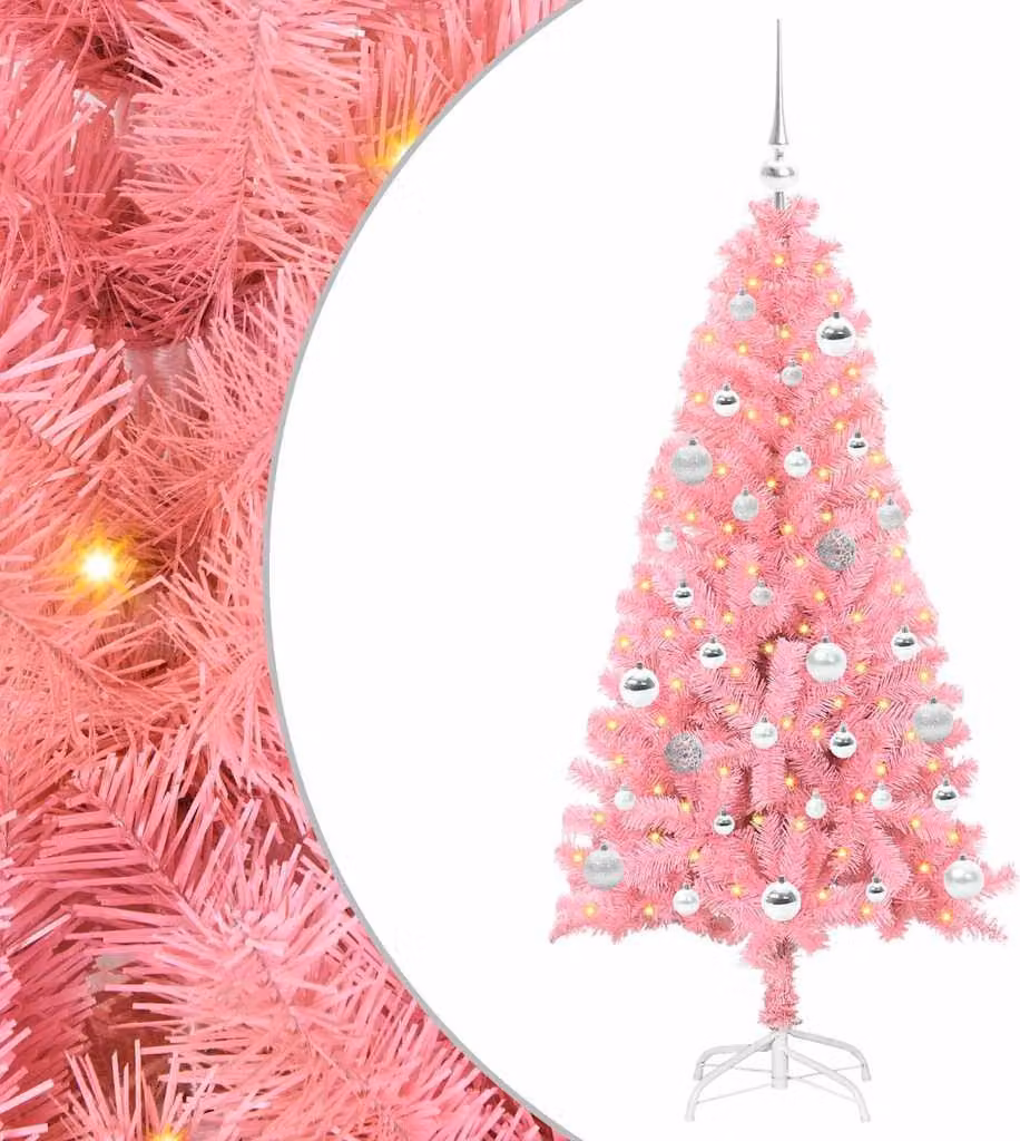 Albero di Natale con 150 LED con supporto Rosa 150 cm PVC