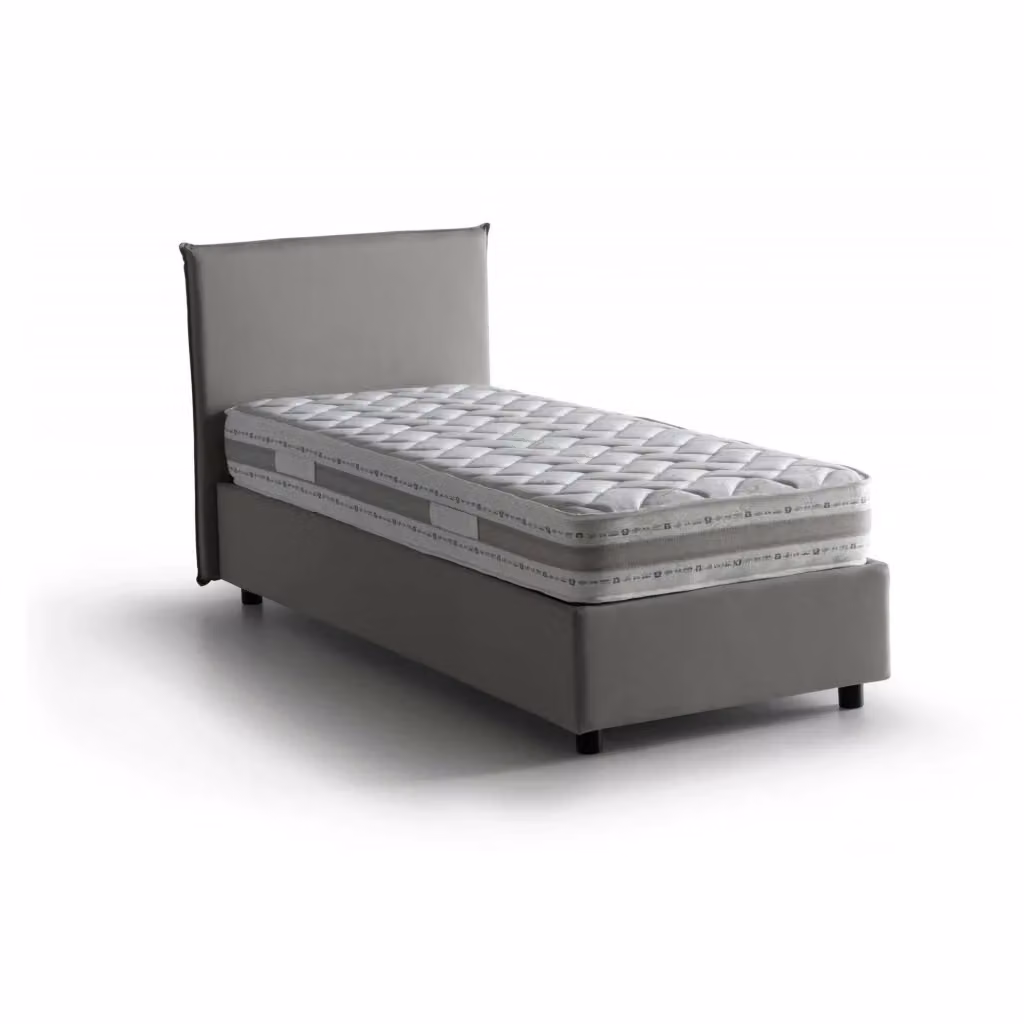 Letto singolo contenitore Astor di Talamo Italia con materasso incluso, rivestimento in tessuto grigio, apertura laterale – 2