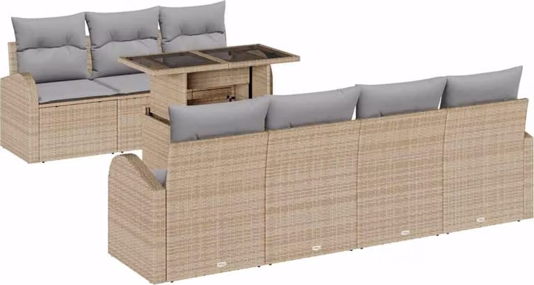 Set Divano da Giardino con cuscino 8 pcs Beige Poly Rattan
