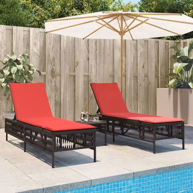 Lettini prendisole 2 pz con Tavolino in Polyrattan Marrone 4002753