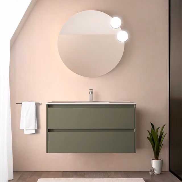Mobile bagno sospeso Gaya Inbagno verde satinato con lavabo ad incasso e ante soft-close