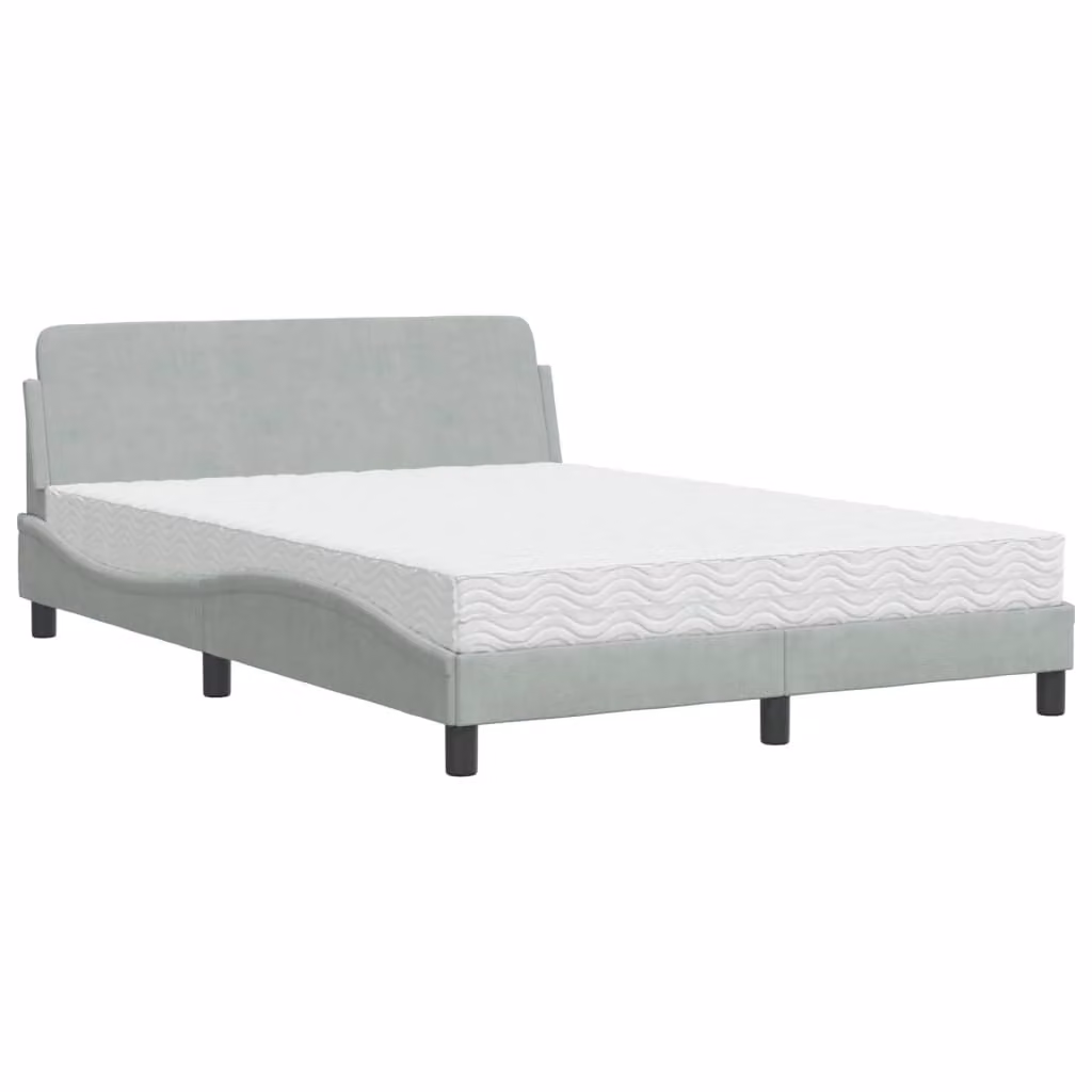 Letto con Materasso Dover Grigio Chiaro 140x190 cm in Velluto