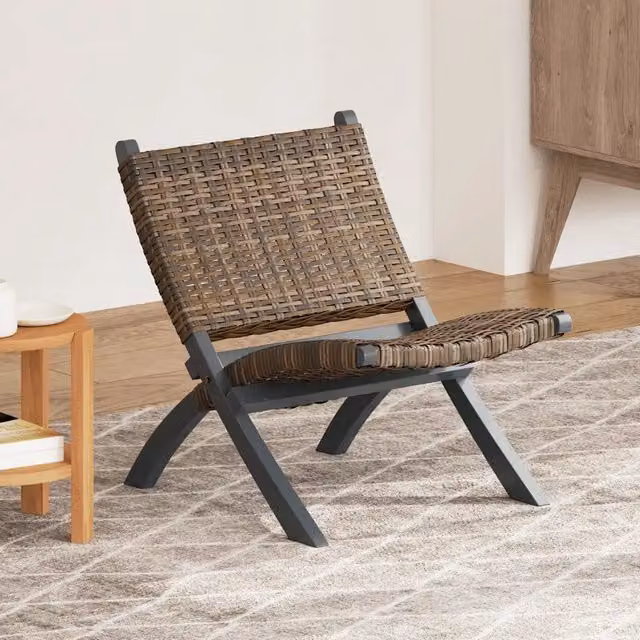 Sedia Relax Grigia in Rattan Kubu Naturale e Mogano Massello vidaXL – 1