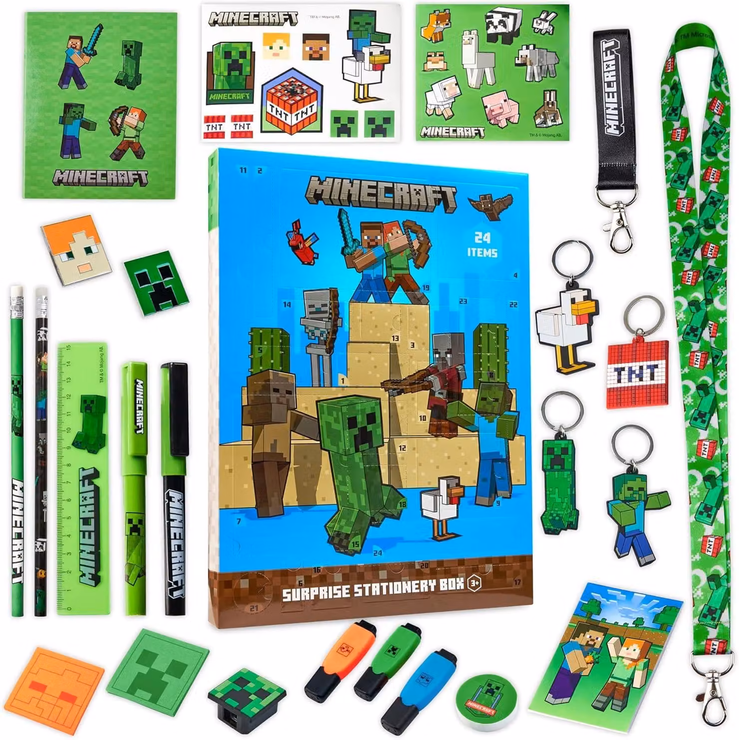 Calendario dell'Avvento 2024 per bambini e adolescenti - Articoli di cancelleria - Quaderni - Adesivi - Spille. Calendari dell'Avvento per bambini (blu - verde)