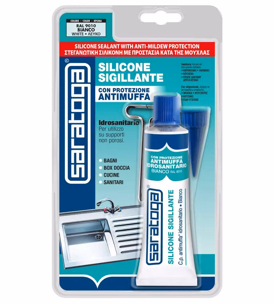 Saratoga Silicone Acetico Bianco 60 ml con Protezione Antimuffa