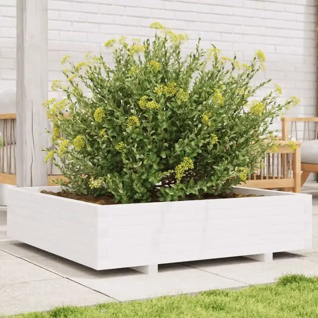Fioriera da giardino vidaXL in legno bianco L: 100 cm, P: 100 cm, H: 26,5 cm