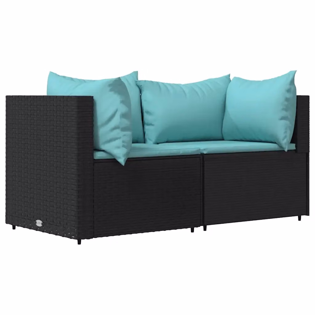 Divano Angolare da Giardino a L vidaXL con Cuscini Blu e Struttura in Metallo Nero – 2