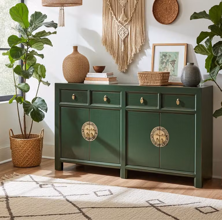 Credenza cassettiera credenza buffet Asia mobili in legno verde cinese asiatico stile vintage completamente assemblati