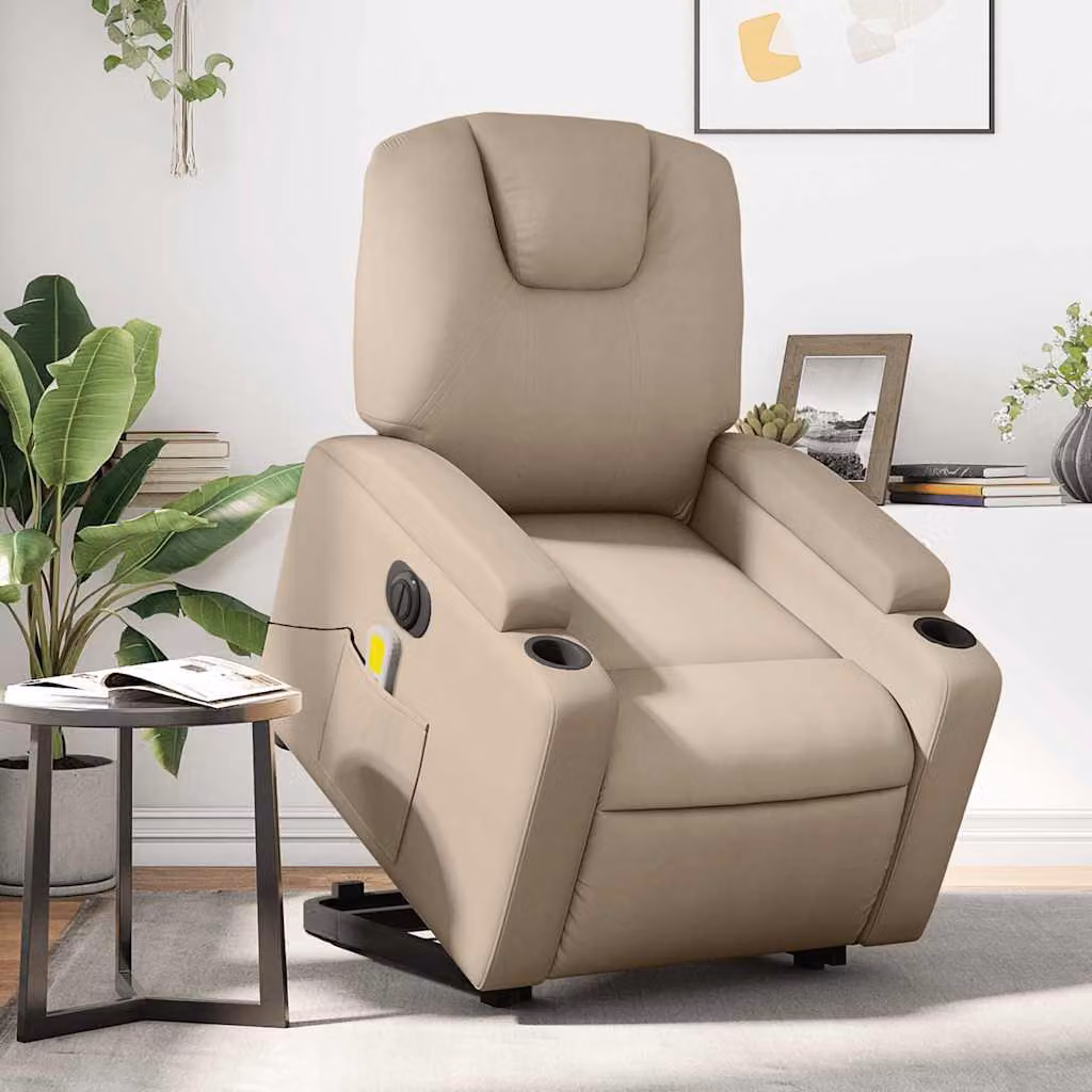 Poltrona Alzapersona con Massaggio Elettrico vidaXL in Similpelle Colore Cappuccino – 1