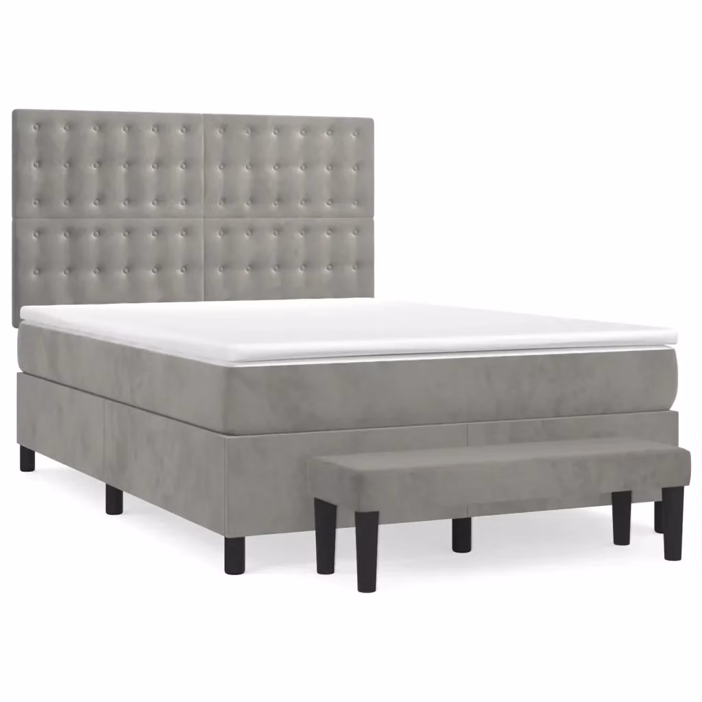 Letto Ibrido con Giroletto a Molle e Materasso vidaXL in Velluto Grigio Chiaro e Bianco L/P: 140 x 190 cm – 2