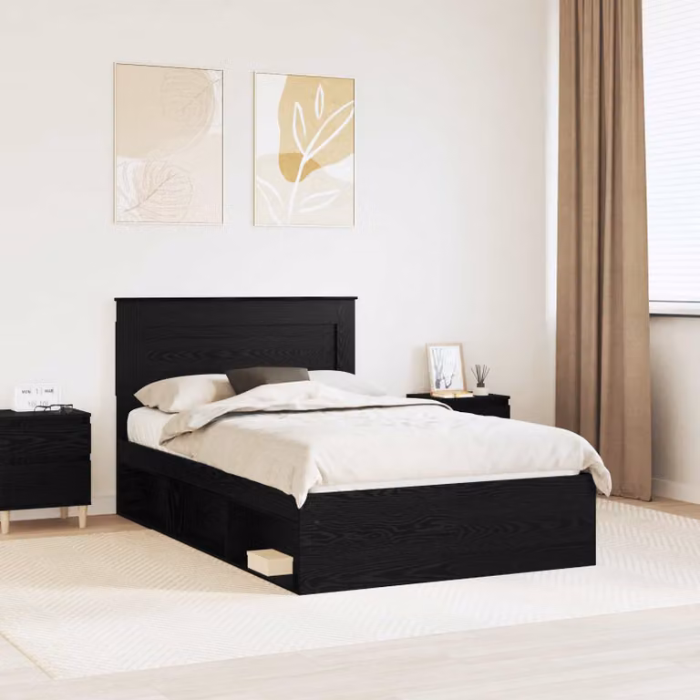Struttura del letto moderna vidaXL in pino massello nero L/P: 120 x 200 cm