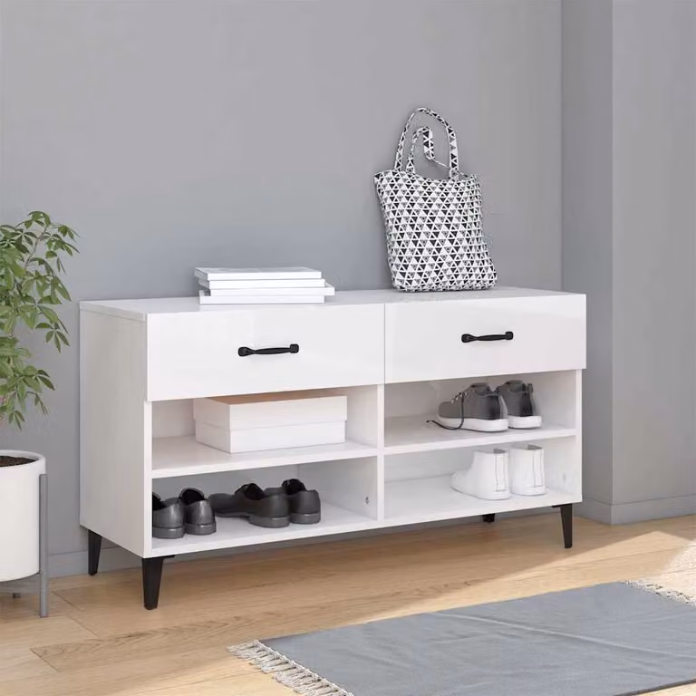 Scarpiera moderna vidaXL Bianco Lucido L: 102 cm, P: 35 cm, H: 55 cm