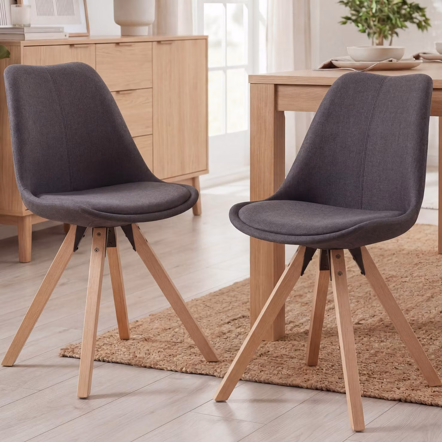 FineBuy Set da 2 sedie da pranzo antracite Sedie scandinave con gambe in legno Set di sedie retrò Sedie da cucina con rivestimento in tessuto Sedia con schienale Sedia da cucina moderna