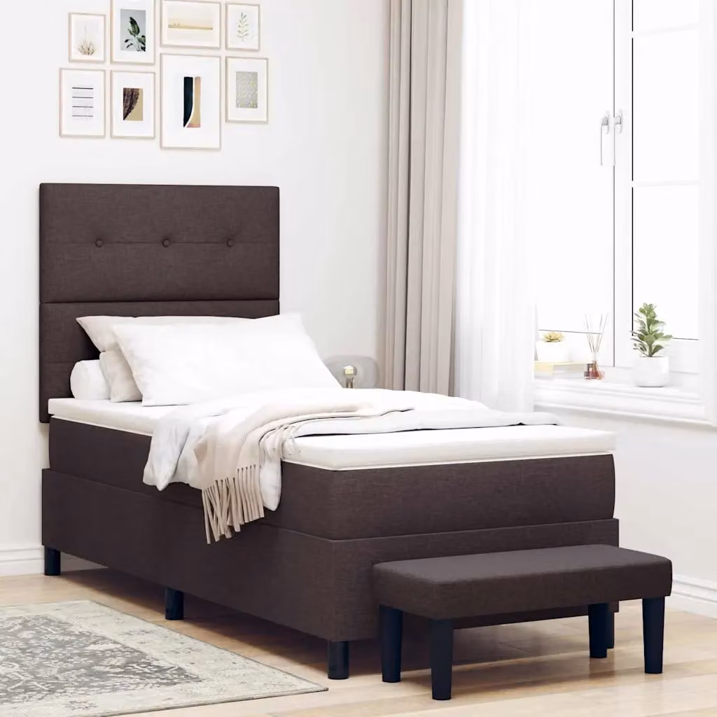 Letto ibrido con molle a sacchetto e testiera vidaXL in tessuto marrone, L/P: 100 x 200 cm