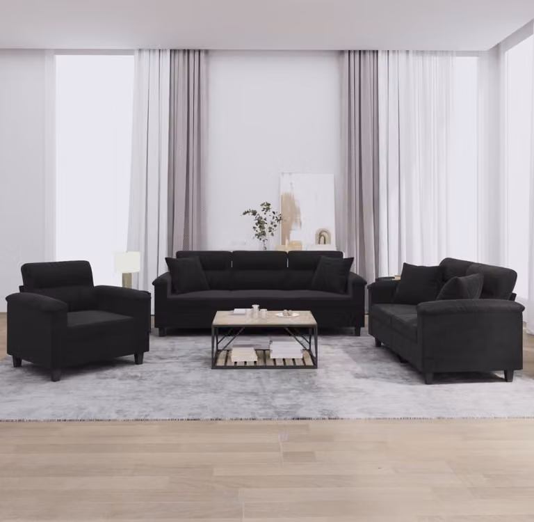 Maison Exclusive - Set divano a 3 pezzi con cuscini, tessuto in microfibra nero