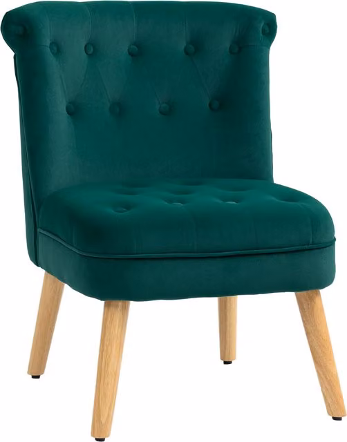 Poltrona da salotto HOMCOM in velluto verde con seduta imbottita e trapuntata a bottoni, L: 60 cm, P: 66 cm, H: 79 cm