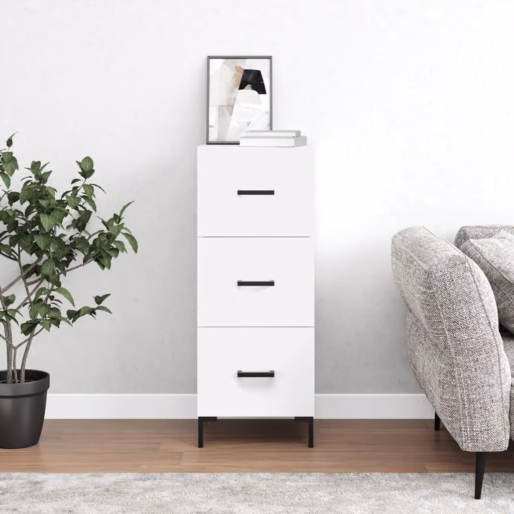 Credenza moderna vidaXL bianca in legno e metallo da appendere a parete L/P/H: 34,5 x 34 x 90 cm