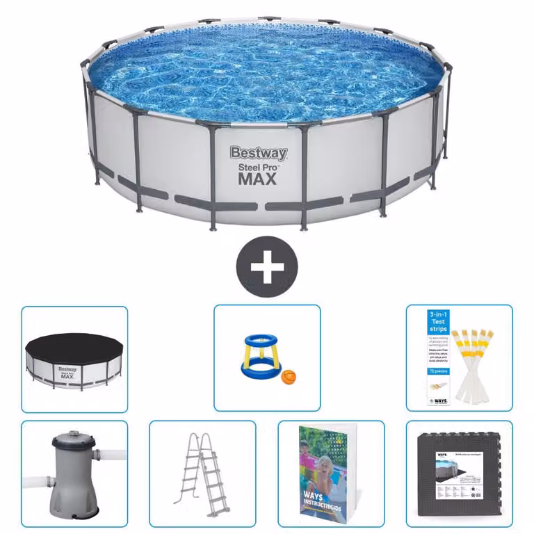 Bestway Steel Pro MAX, piscina in acciaio, forma rotonda, dimensioni 488x122 cm, composta da 6 parti, modello S525