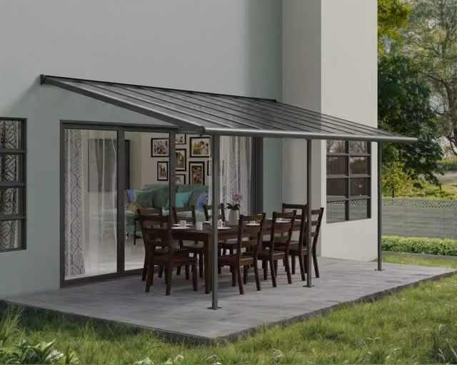 Pergola addossata Palram Sierra in alluminio e policarbonato Grigio L: 5.6 m, P: 3 m – 1