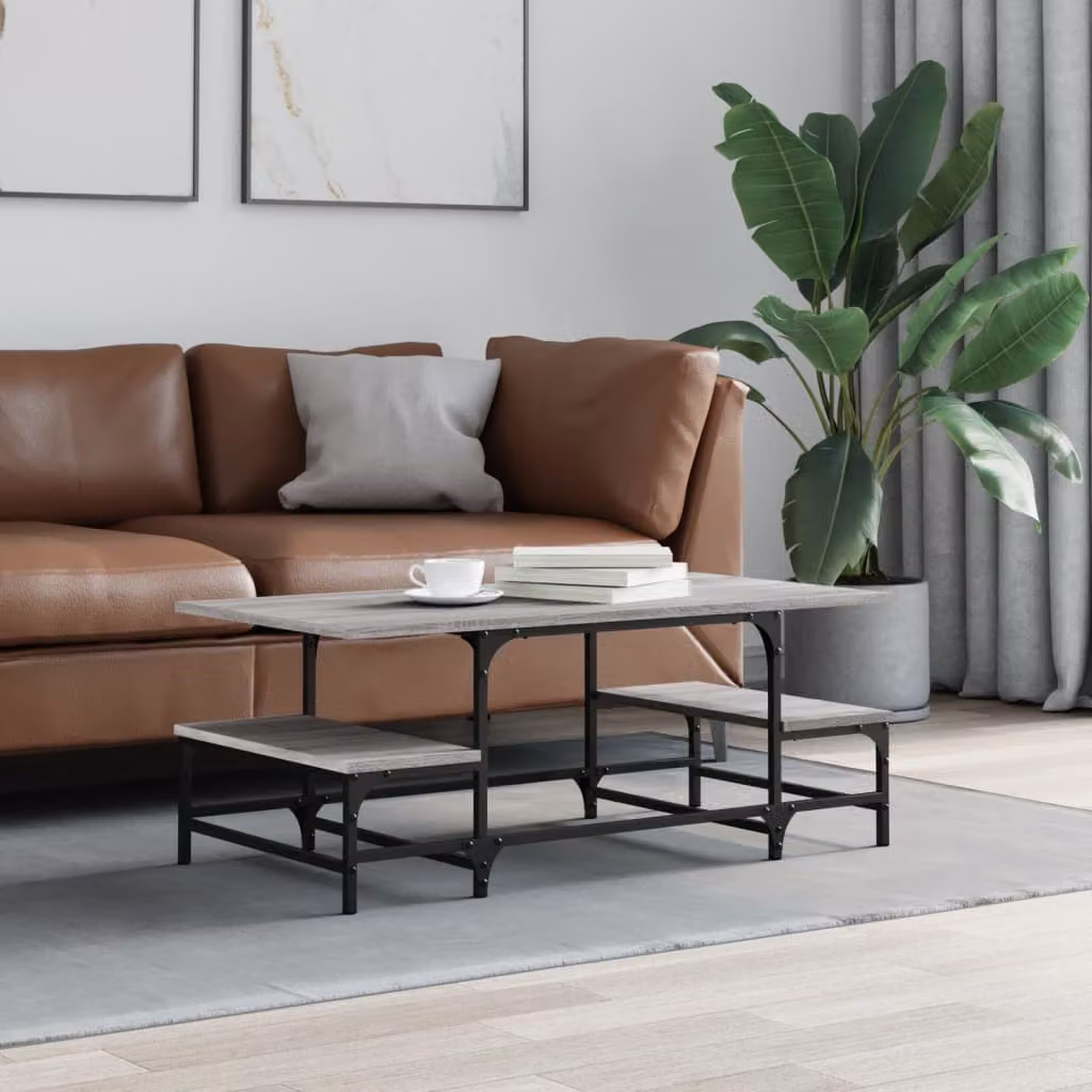 vidaXL Tavolino da salotto moderno in legno e metallo, Grigio, L 100 x P 50,5 x H 40 cm