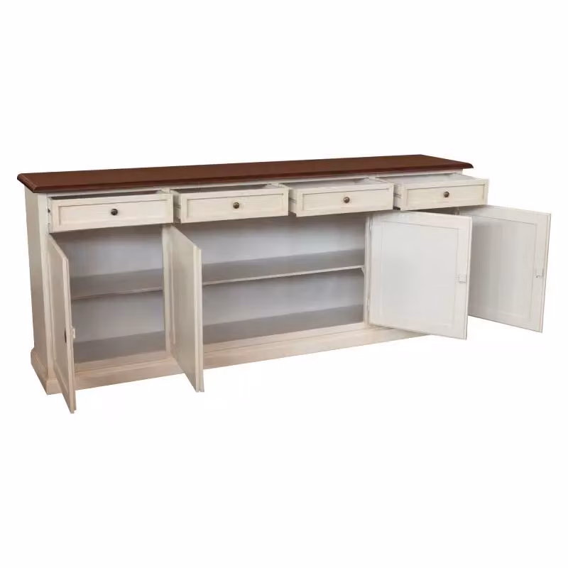 Madia credenza shabby chic in legno bicolore bianco e marrone con 4 porte Mobili 2G L/P/H: 205 x 42 x 85 cm – 2