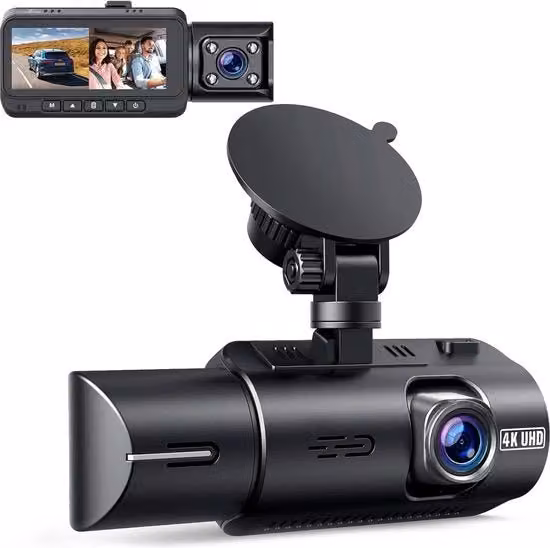 Dashcam per Auto 4K UHD con Visore Notturno a Infrarossi, GPS e Connessione USB-C, Colore Nero