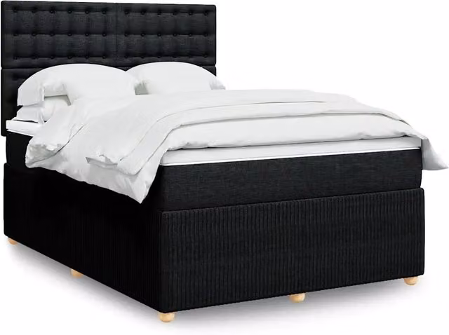 vidaXL Giroletto a Molle con Materasso Nero in Tessuto L/P/H: 140 x 190 cm – 2