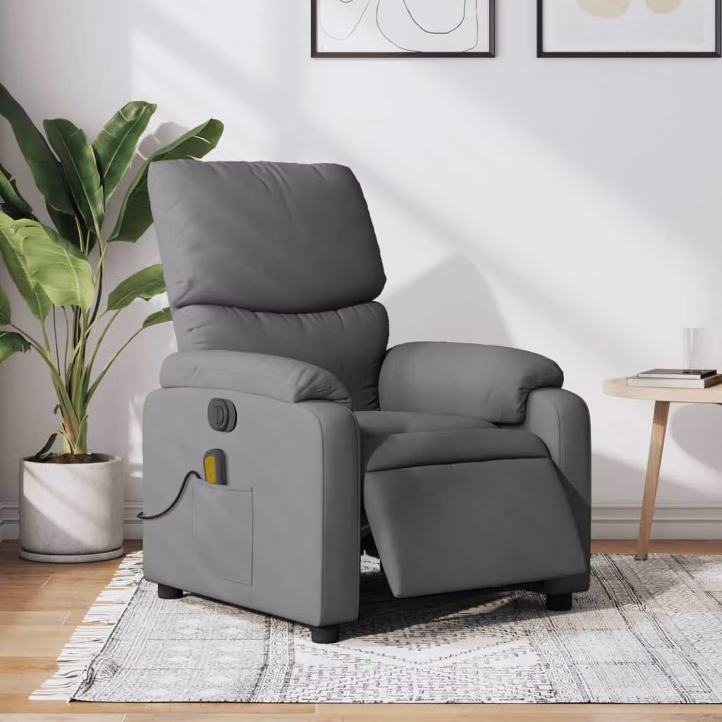 vidaXL Poltrona Reclinabile Elettrica con Massaggio in Tessuto Grigio – 1