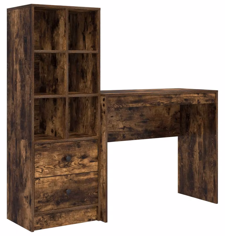 Scrivania con cassetto con lo scaffale 2 pcs Rovere fumé